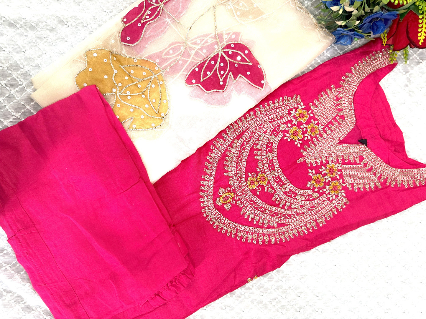 Magenta Stitched Satan Suit with Beautiful Dupatta