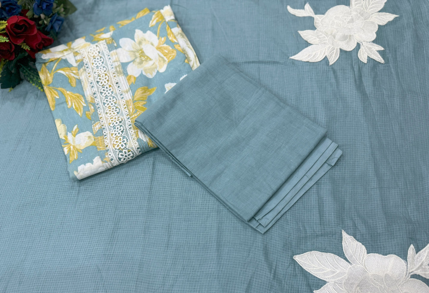 Sea Green Cotton Unstitched Suit