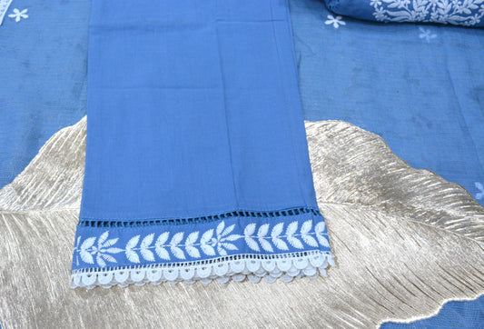 Blue Cotton Stitched Suit With Thread Work