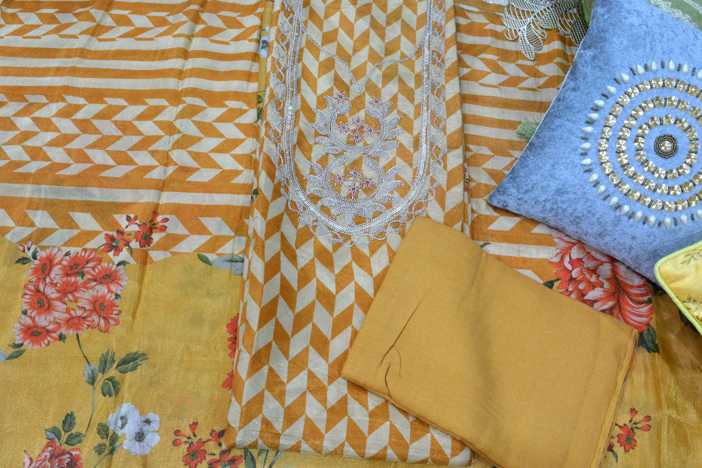 Shimmer Silk Orange Unstitched Suit