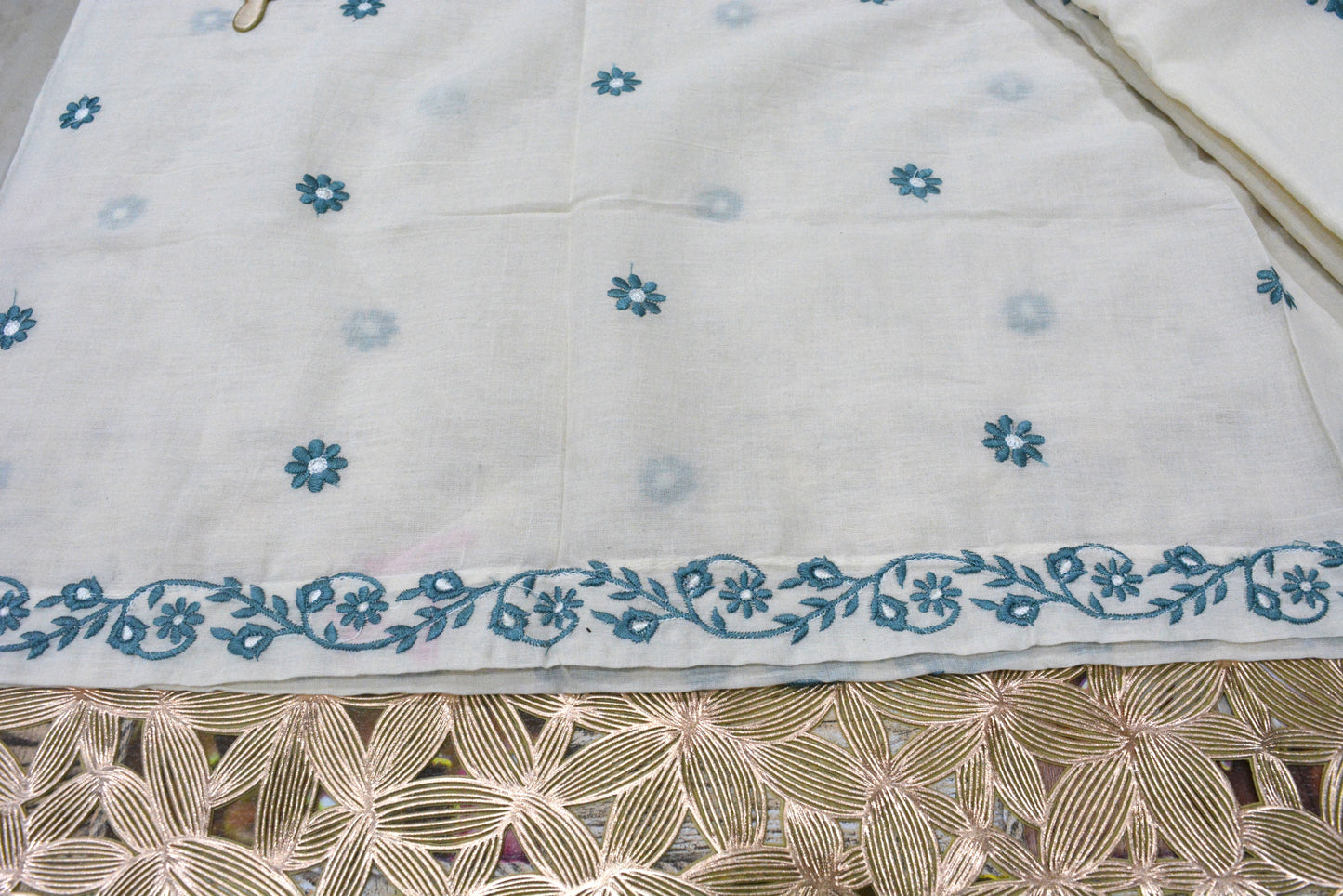 Cotton Stitched Suit With Blue Thread Work
