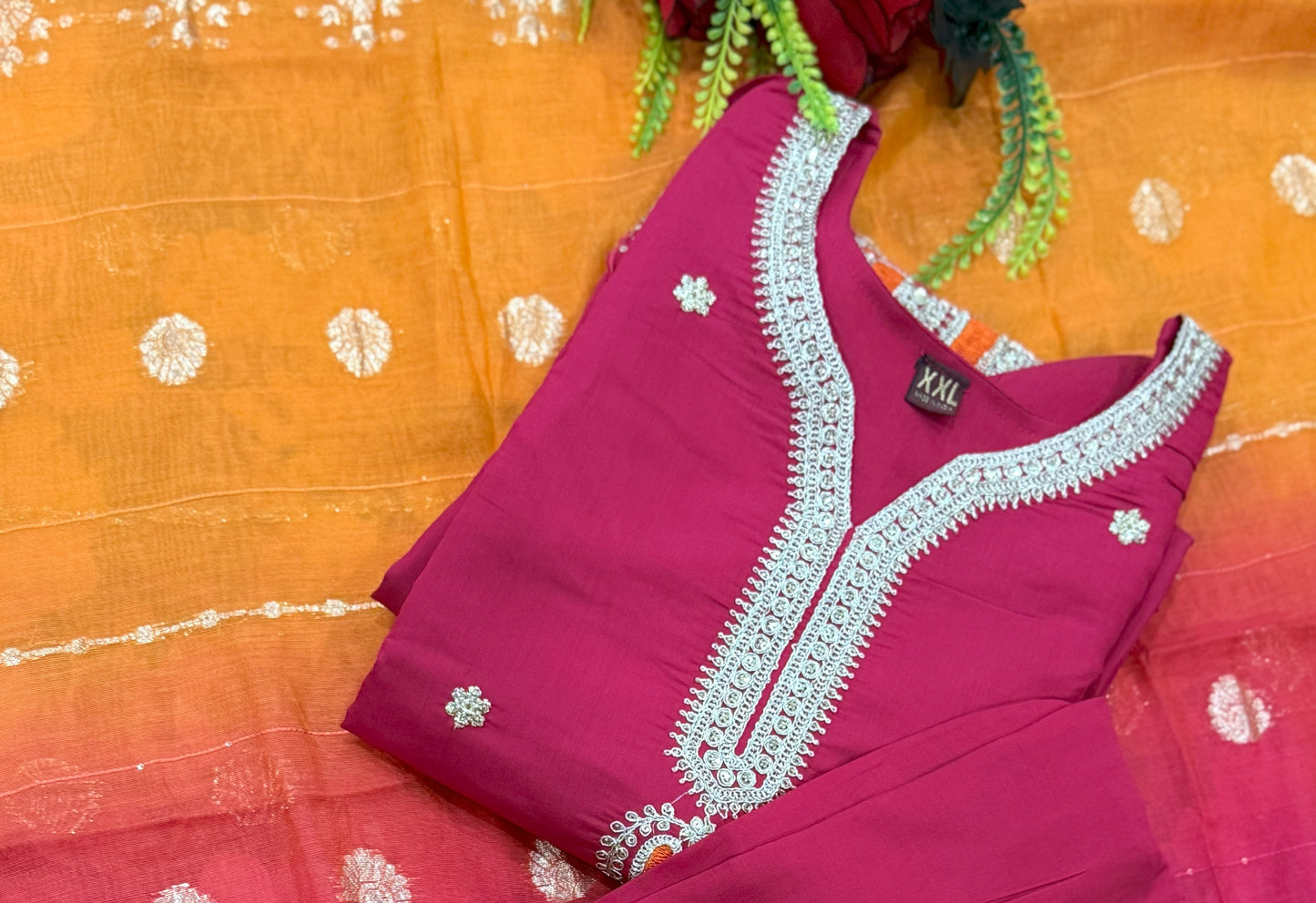 Roman Silk Magenta Stitched Suit