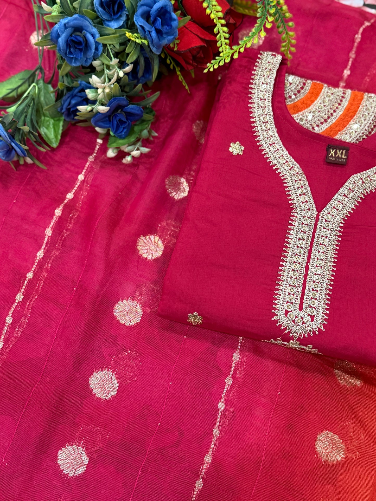 Roman Silk Magenta Stitched Suit