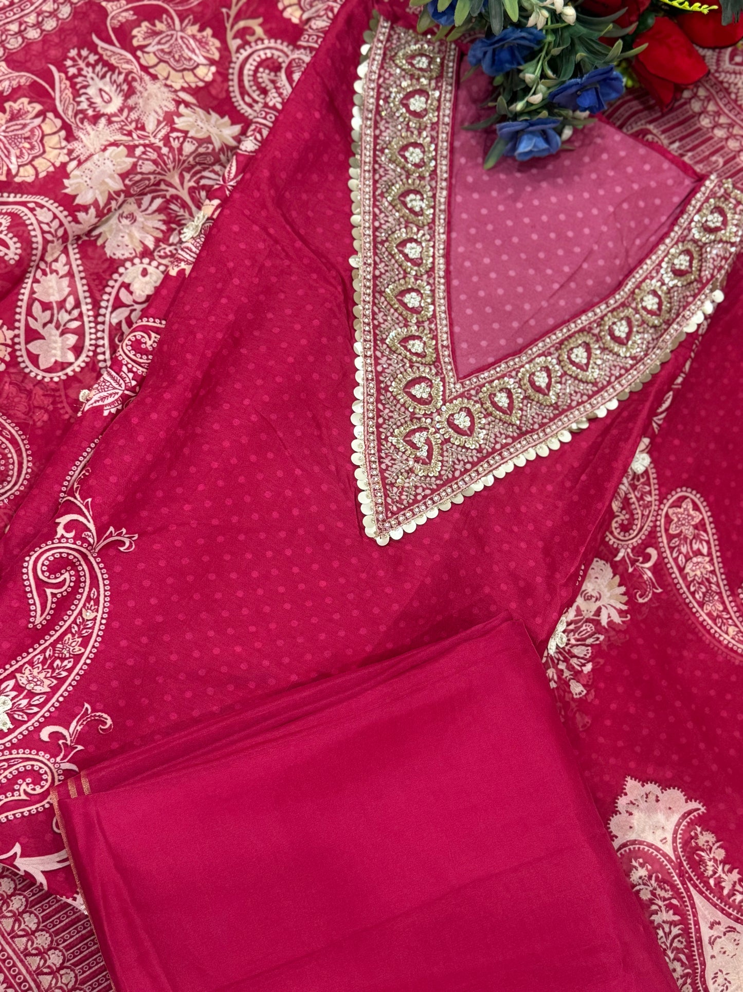 Silk Red Unstitched Suit