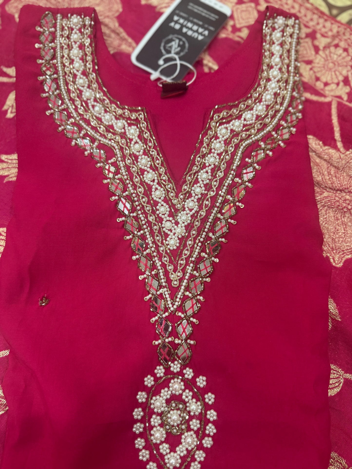 Roman Silk Magenta Stitched Suit