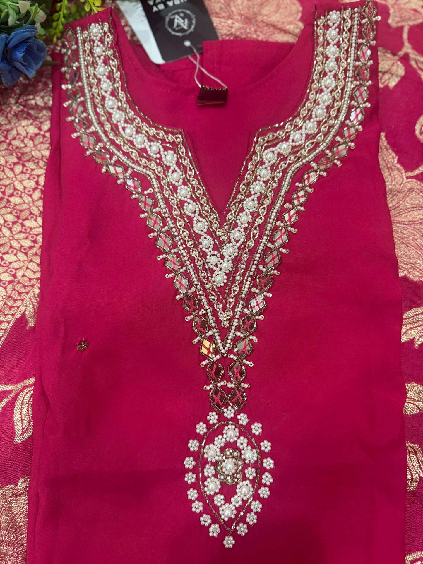 Roman Silk Magenta Stitched Suit
