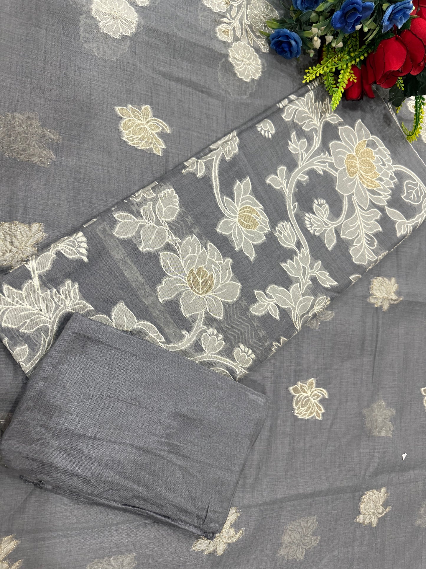 Grey Jamdani Unstitched Suit