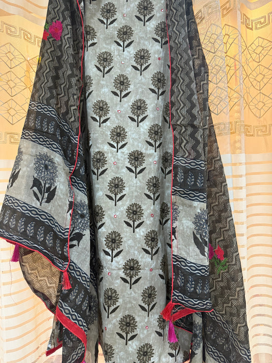 Brown Cotton Unstitched Suit