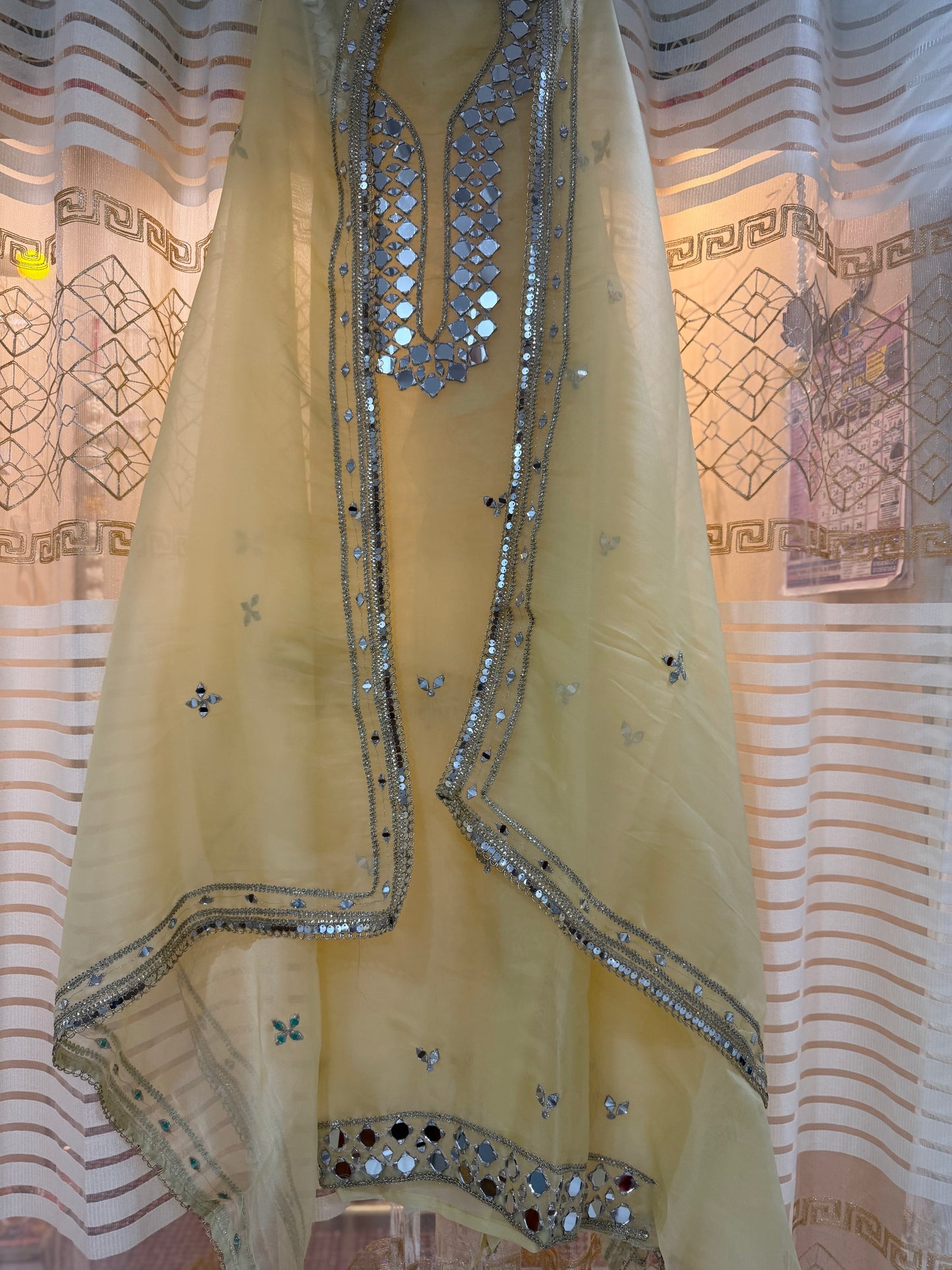 Yellow Organza Unstitched Suit