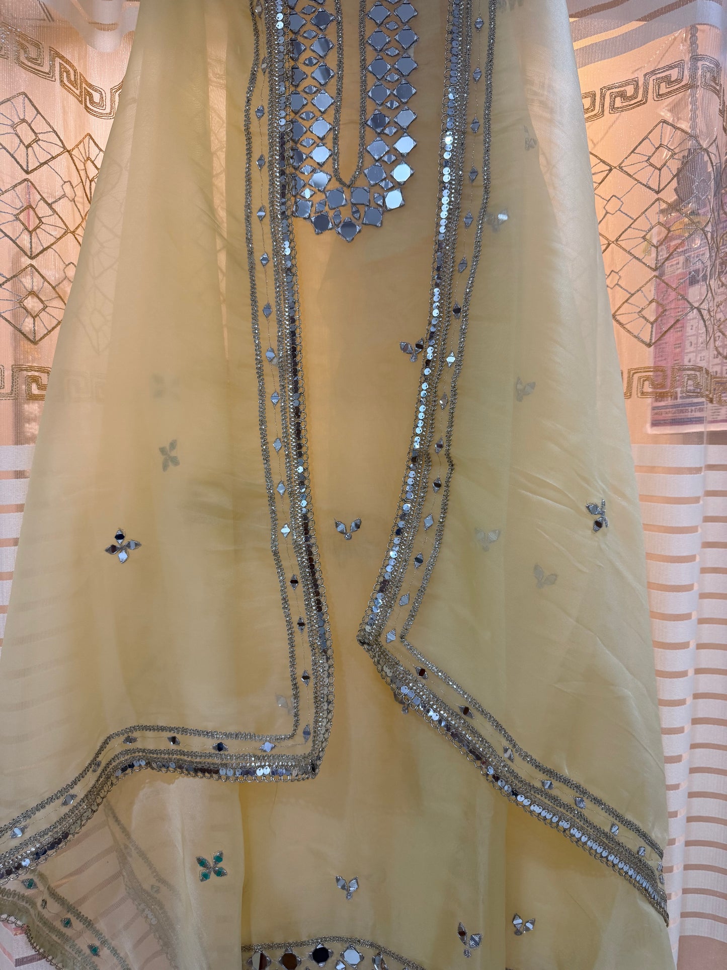Yellow Organza Unstitched Suit