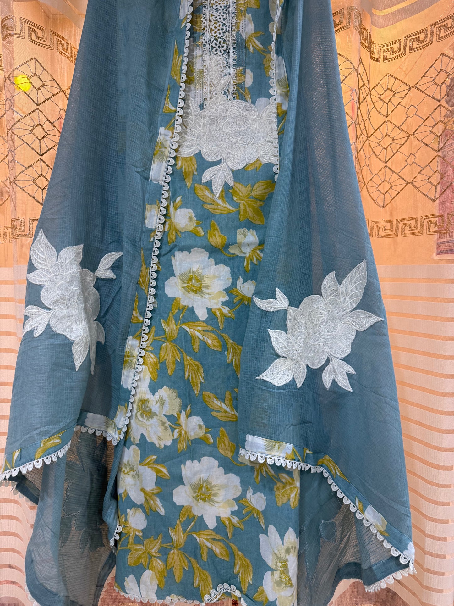 Sea Green Cotton Unstitched Suit