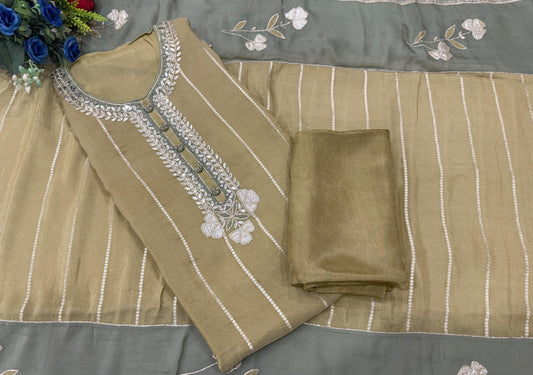 Mehandi Shimmer Unstitched Suit