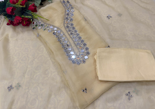 Yellow Organza Unstitched Suit