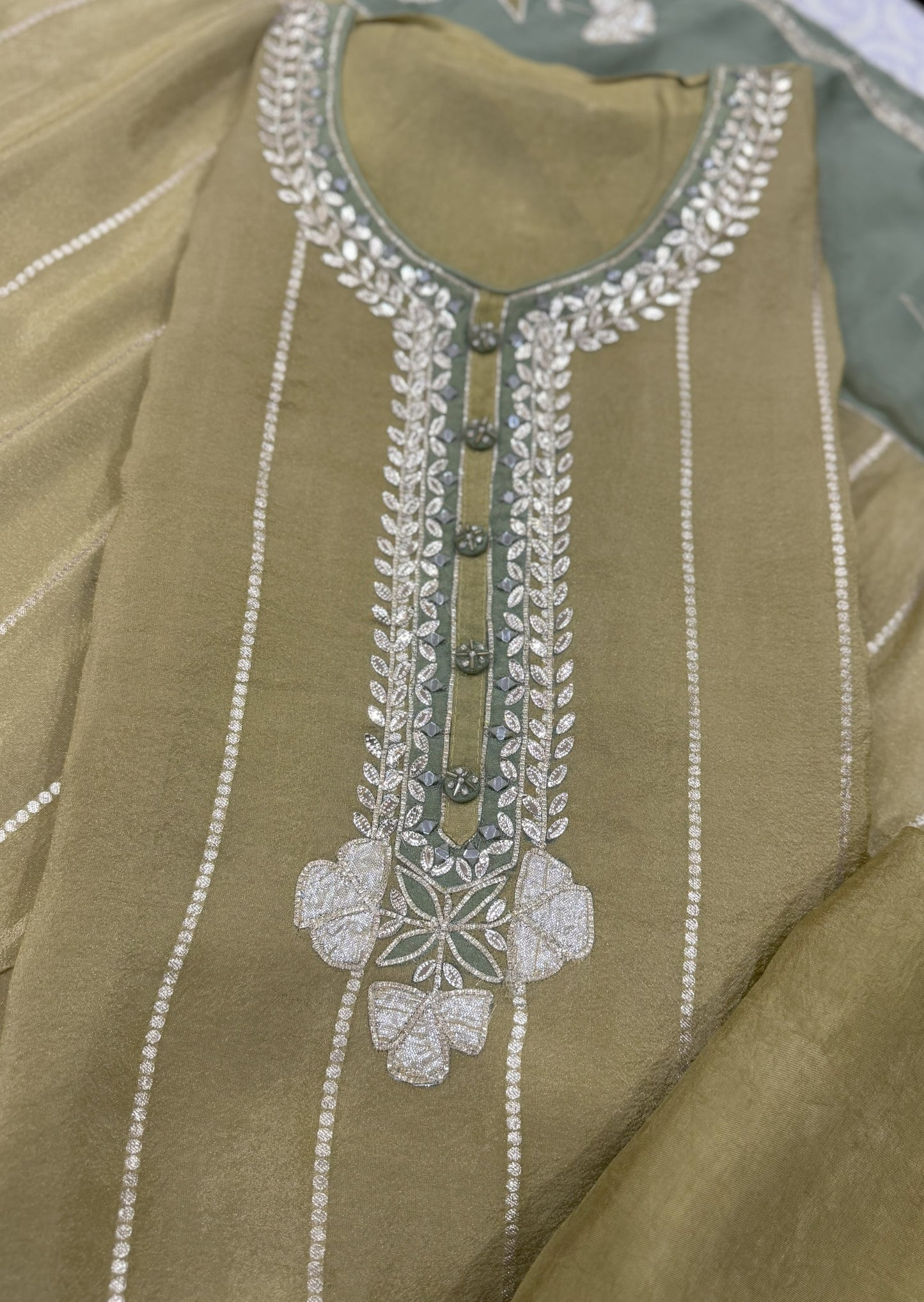 Mehandi Shimmer Unstitched Suit