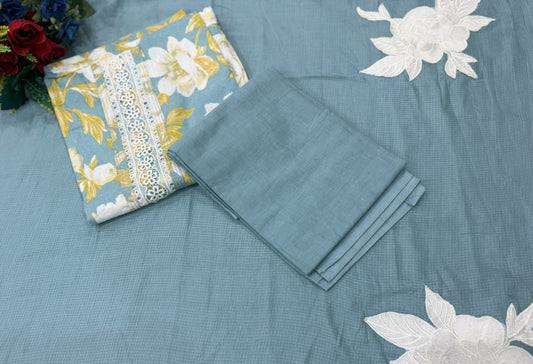 Sea Green Cotton Unstitched Suit