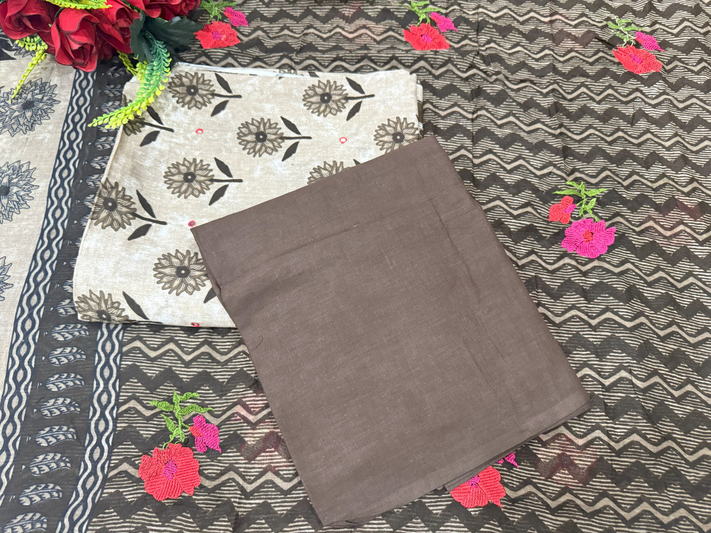 Brown Cotton Unstitched Suit