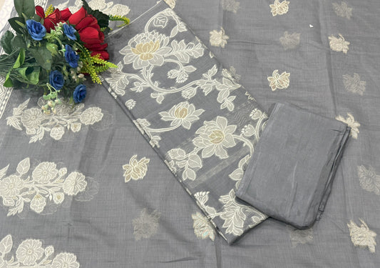 Grey Jamdani Unstitched Suit