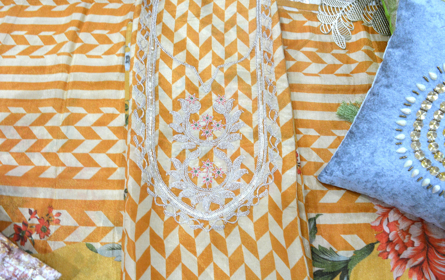 Shimmer Silk Orange Unstitched Suit
