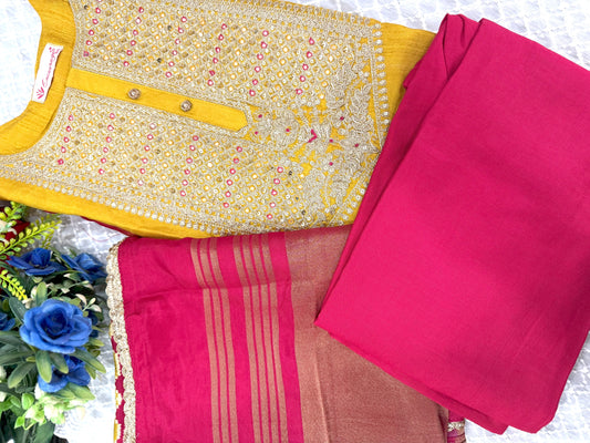 Yellow Stitched Suit with Beautiful Patola Dupatta