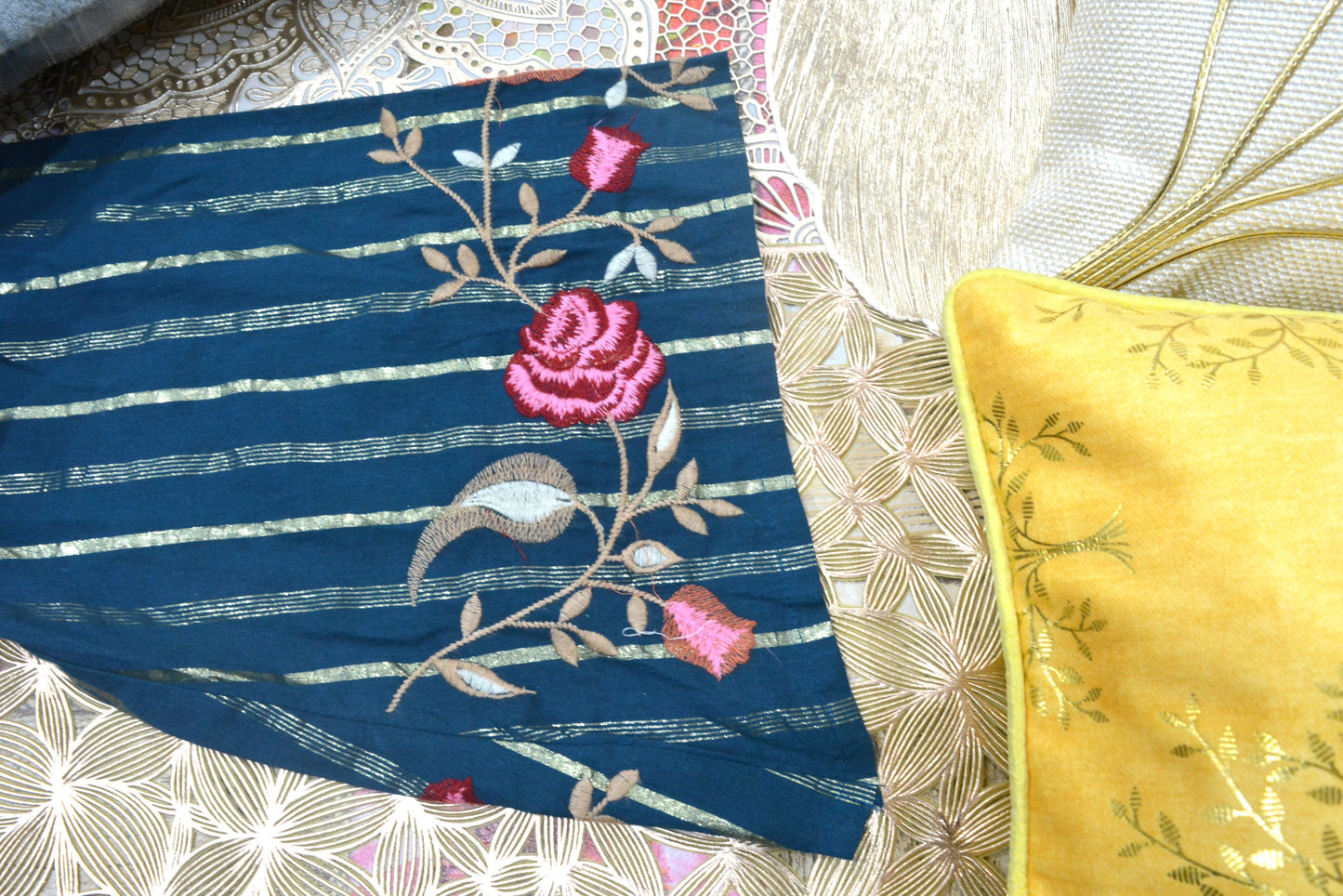 Blue Cotton Floral Stitched Suit With Dupatta