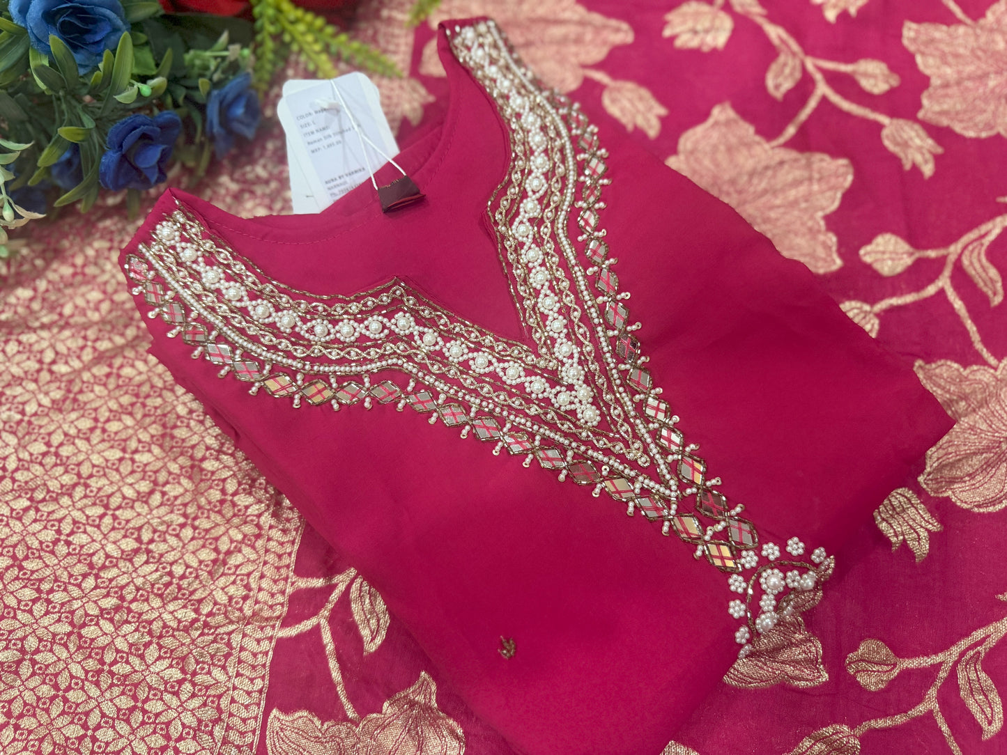Roman Silk Magenta Stitched Suit