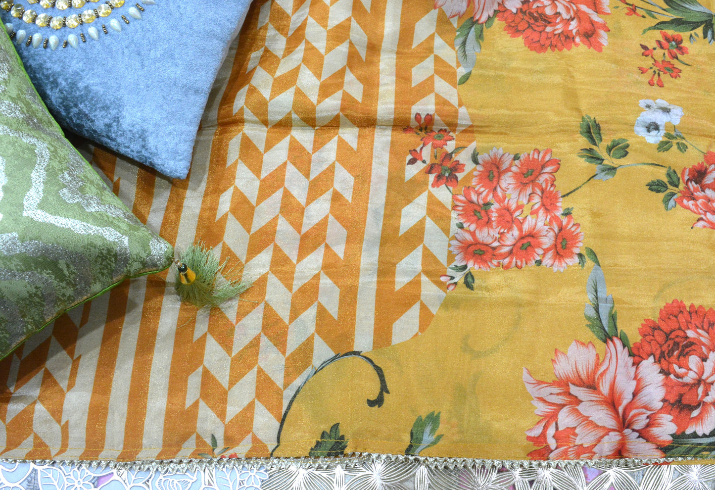 Shimmer Silk Orange Unstitched Suit
