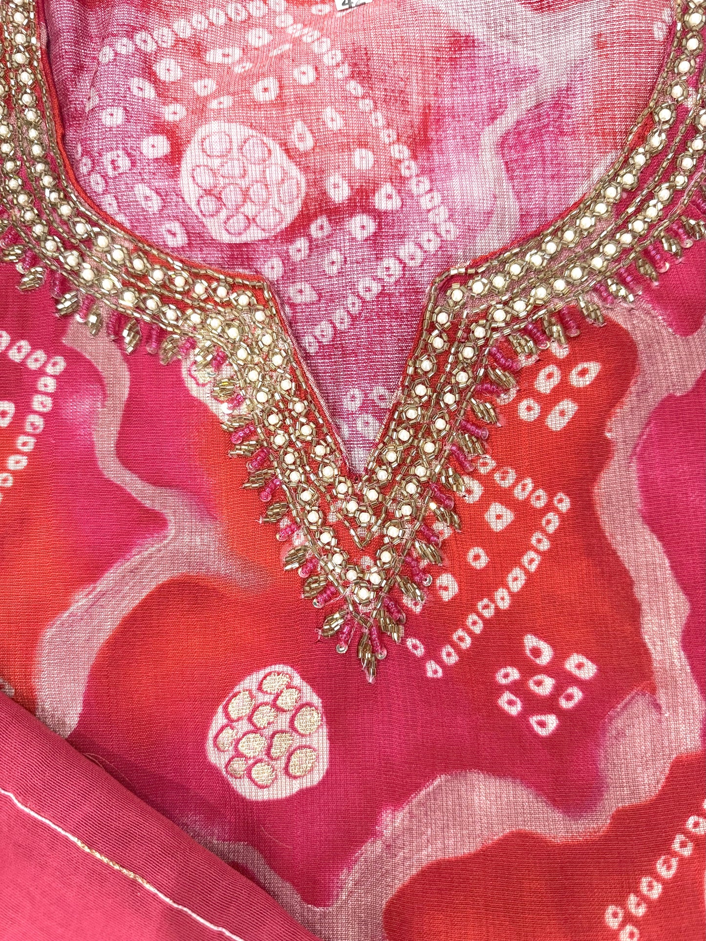 Red Stitched Suit with Beautiful Neck Work