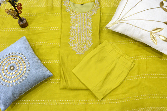 Salab Cotton Neon Green Stitched Suit
