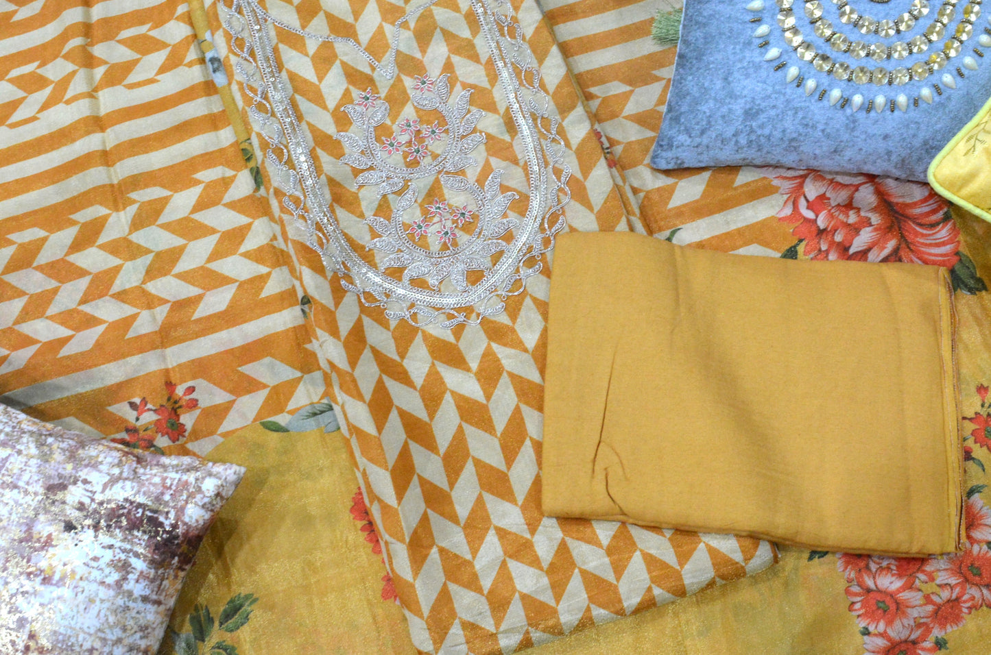 Shimmer Silk Orange Unstitched Suit