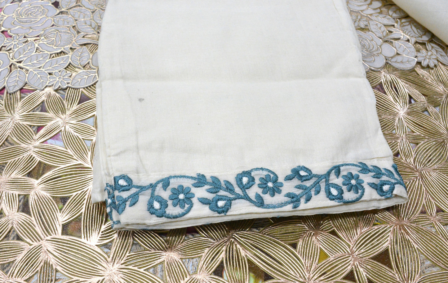 Cotton Stitched Suit With Blue Thread Work