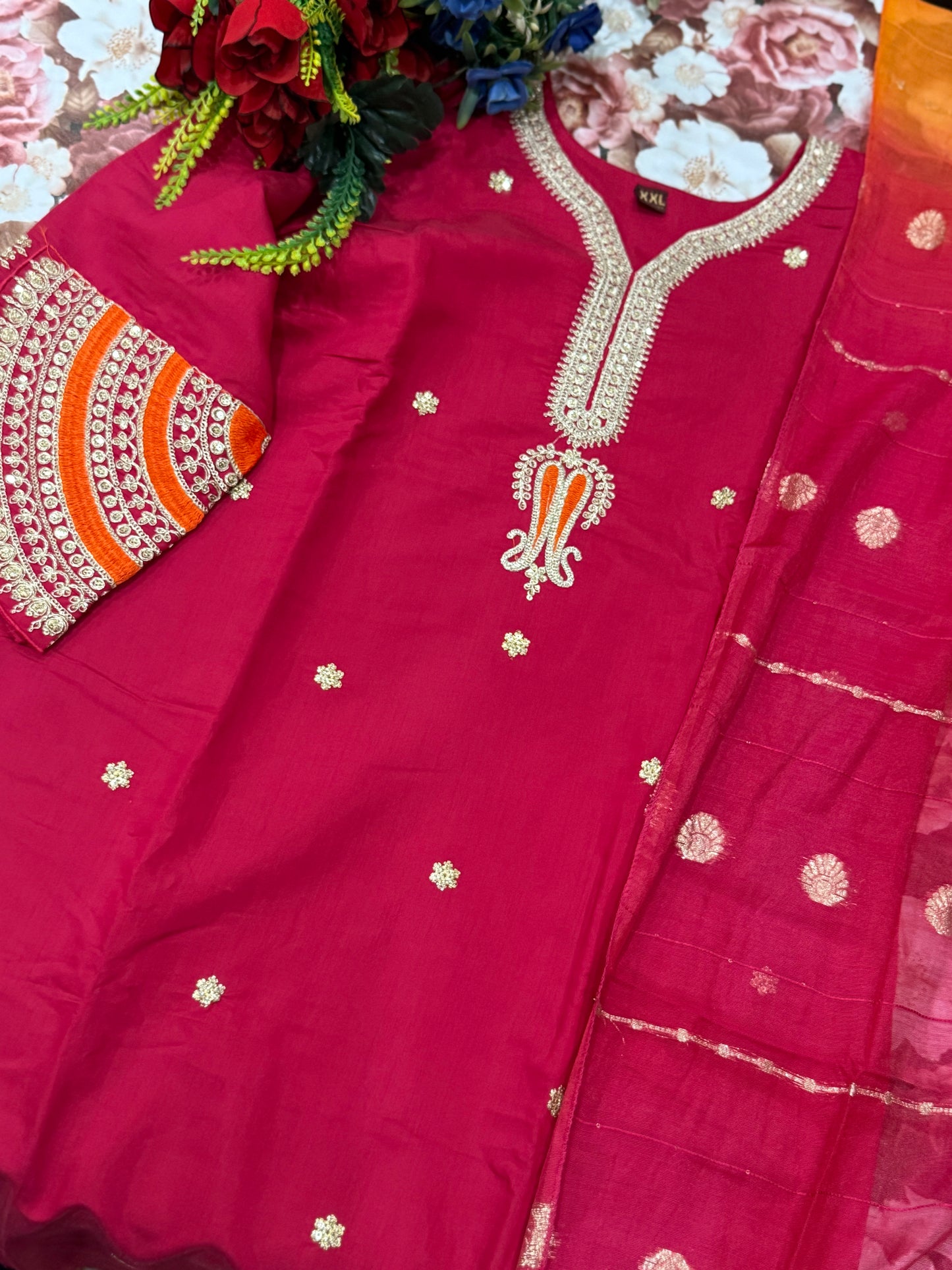 Roman Silk Magenta Stitched Suit
