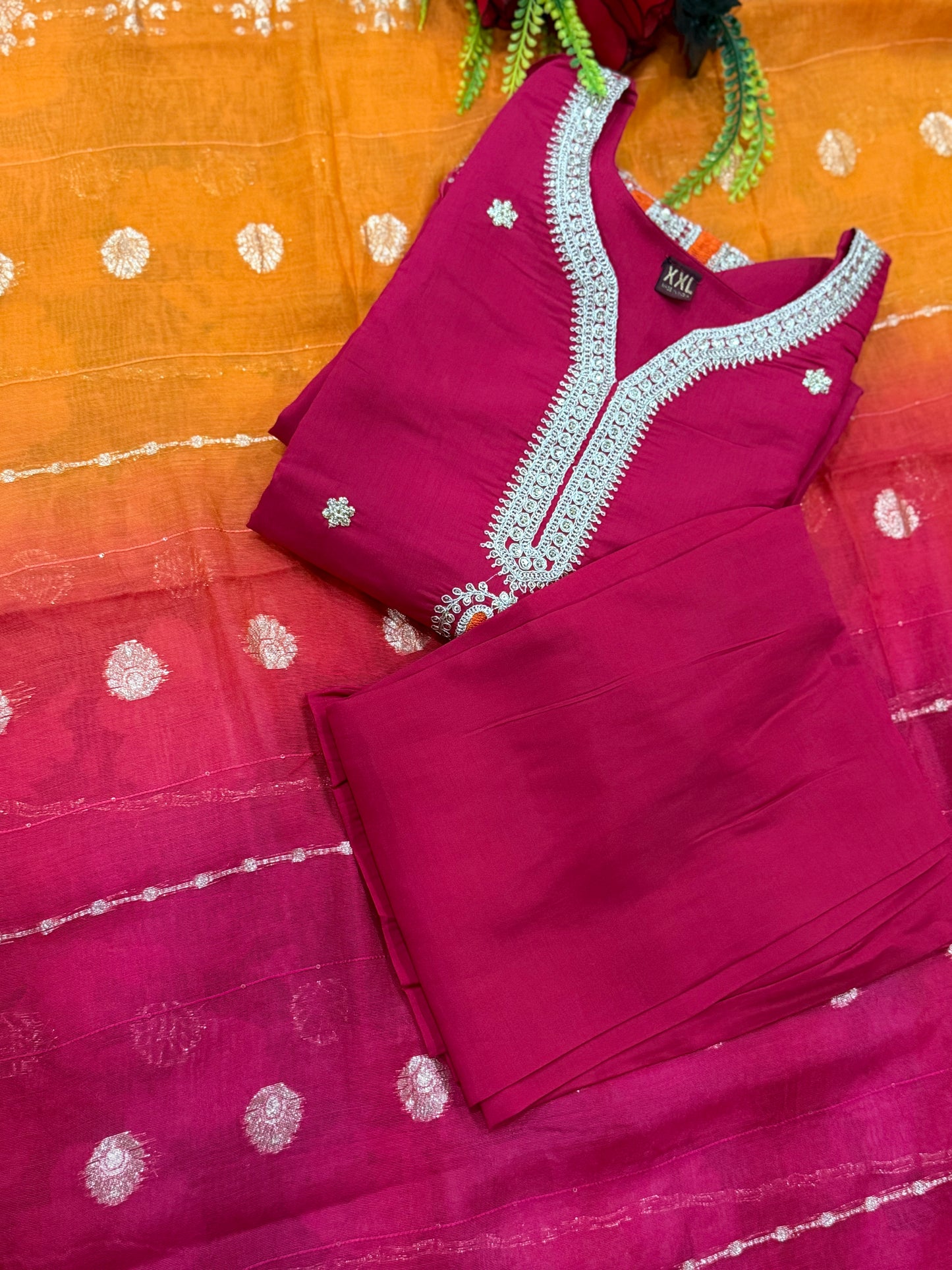 Roman Silk Magenta Stitched Suit