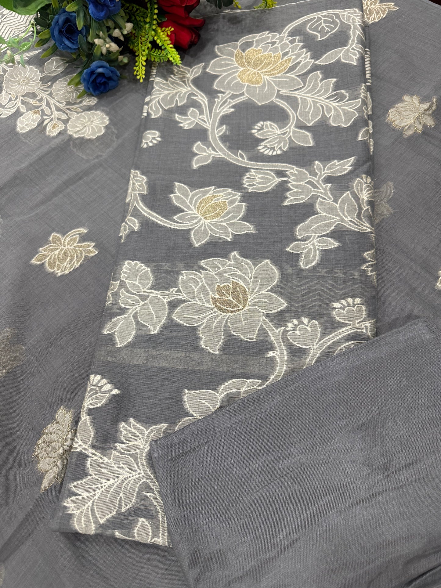 Grey Jamdani Unstitched Suit